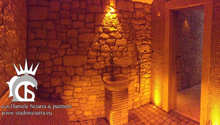 Progettazione centri benessere spa all hotel terme di stigliano, realizzazione centri benessere con piscina idromassaggio sauna e bagno turco in pietra